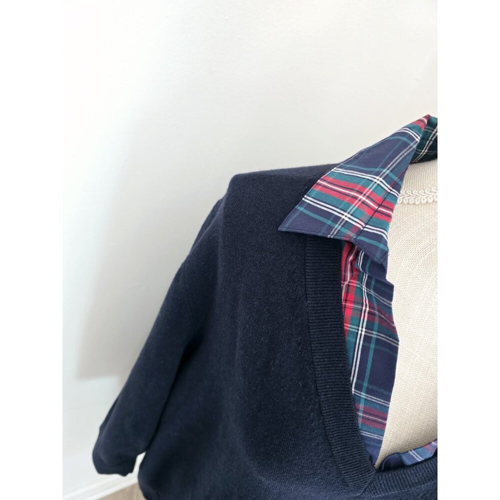 Draper James Wool Cotton Plaid Preppy Layered Shirt Sweater Dress 2X Collared - Picture 3 of 12